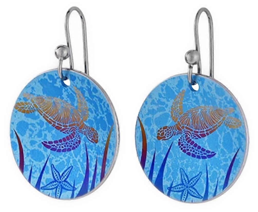 Ti2 Titanium Turtle Drop Earrings - Blue