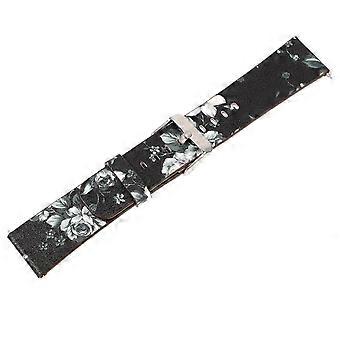 PU Leather Watch Strap, Black Floral Replacement Wristband, Flexible Sweat Resistant, Smooth Edges Lightweight, for Sports Dating Meetings Daily
