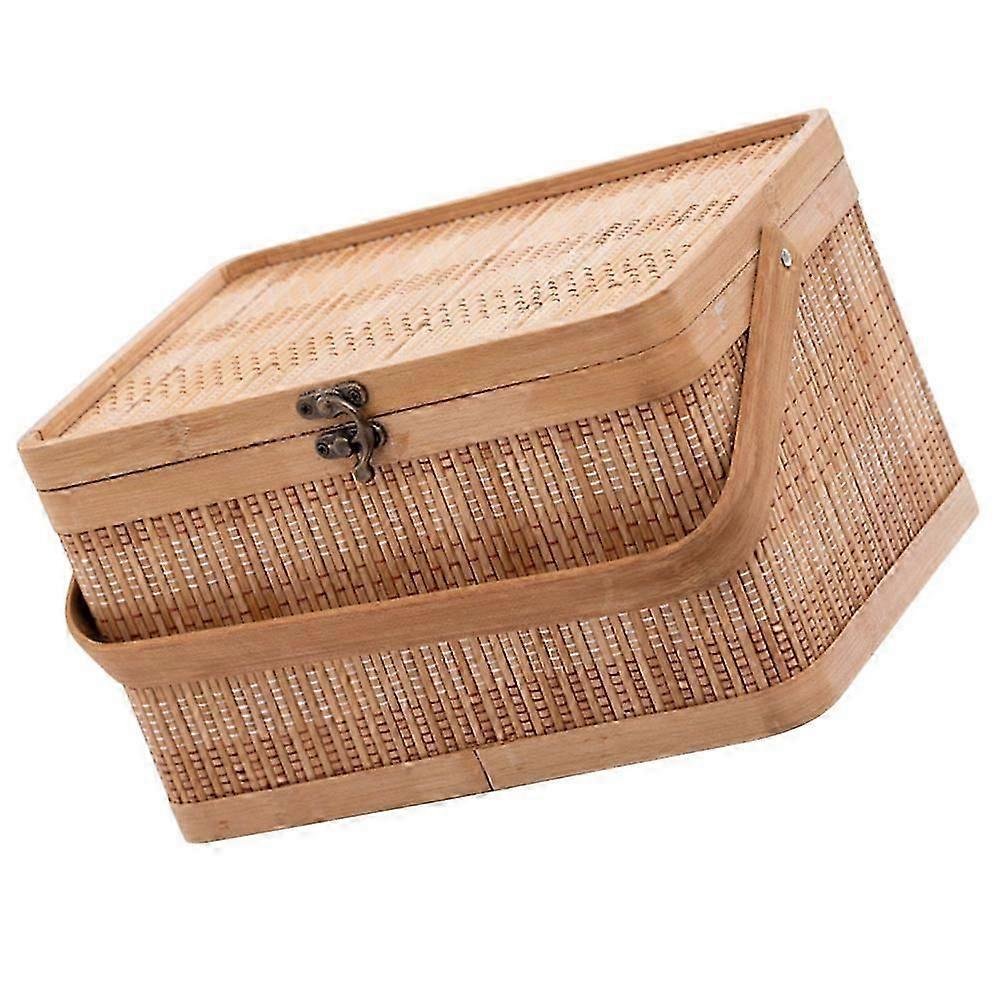 Gift Giving Bamboo Basket Rectangular Khaki Portable Carrying 1Pack