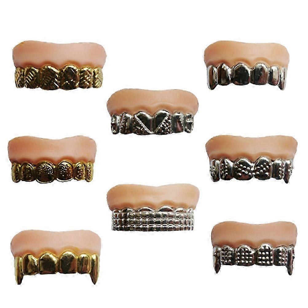 Halloween Decor Prop Fake Teeth Denture compatible with Fun 8Pcs Set