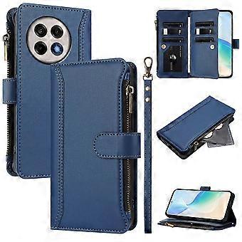 Custodia in pelle per OnePlus 13R 5G con 9 scomparti per carte, chiusura a zip, portafoglio, supporto e cinturino da polso [XR]