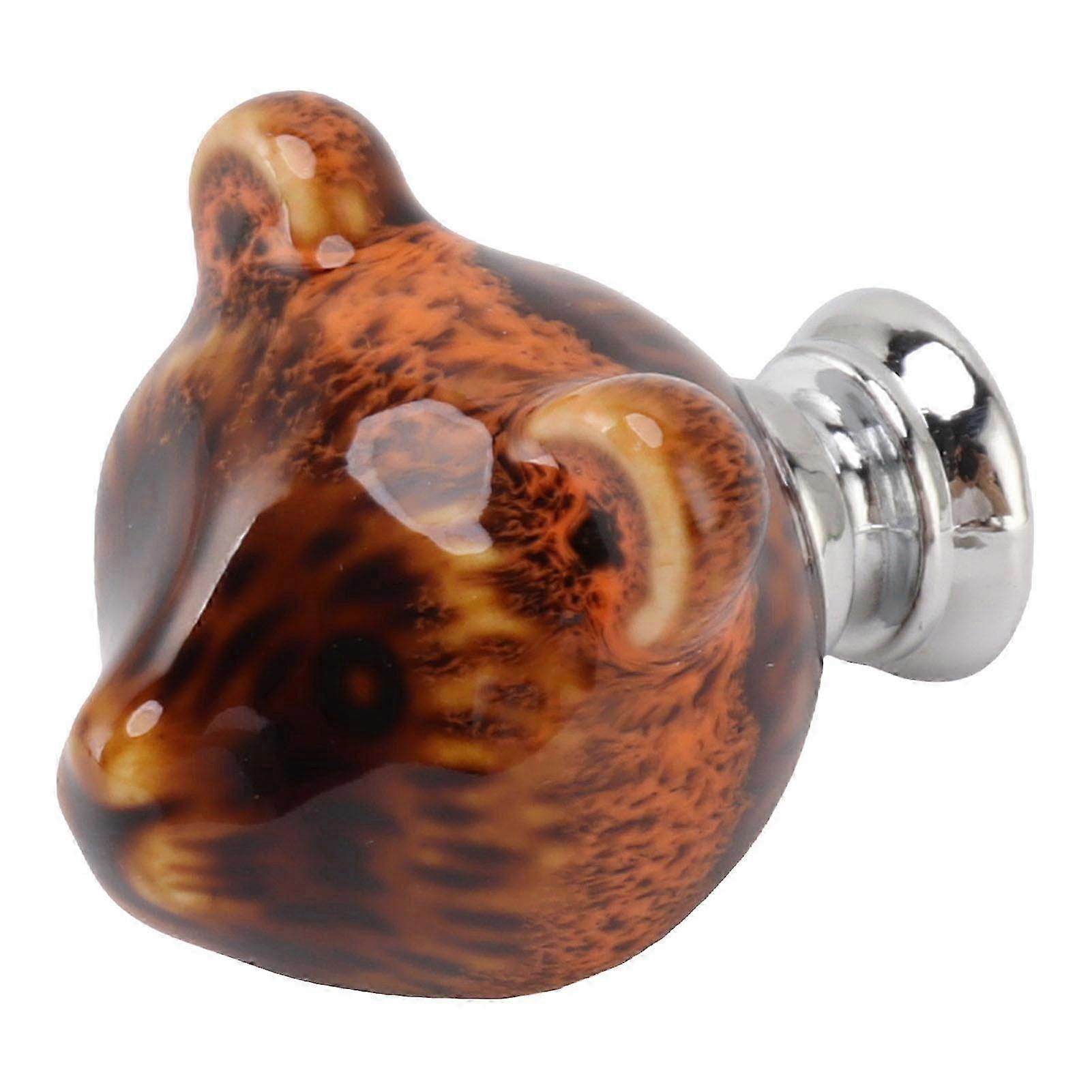271g 6PCS Orange Ceramic Bear Head Door Knobs Zinc Alloy