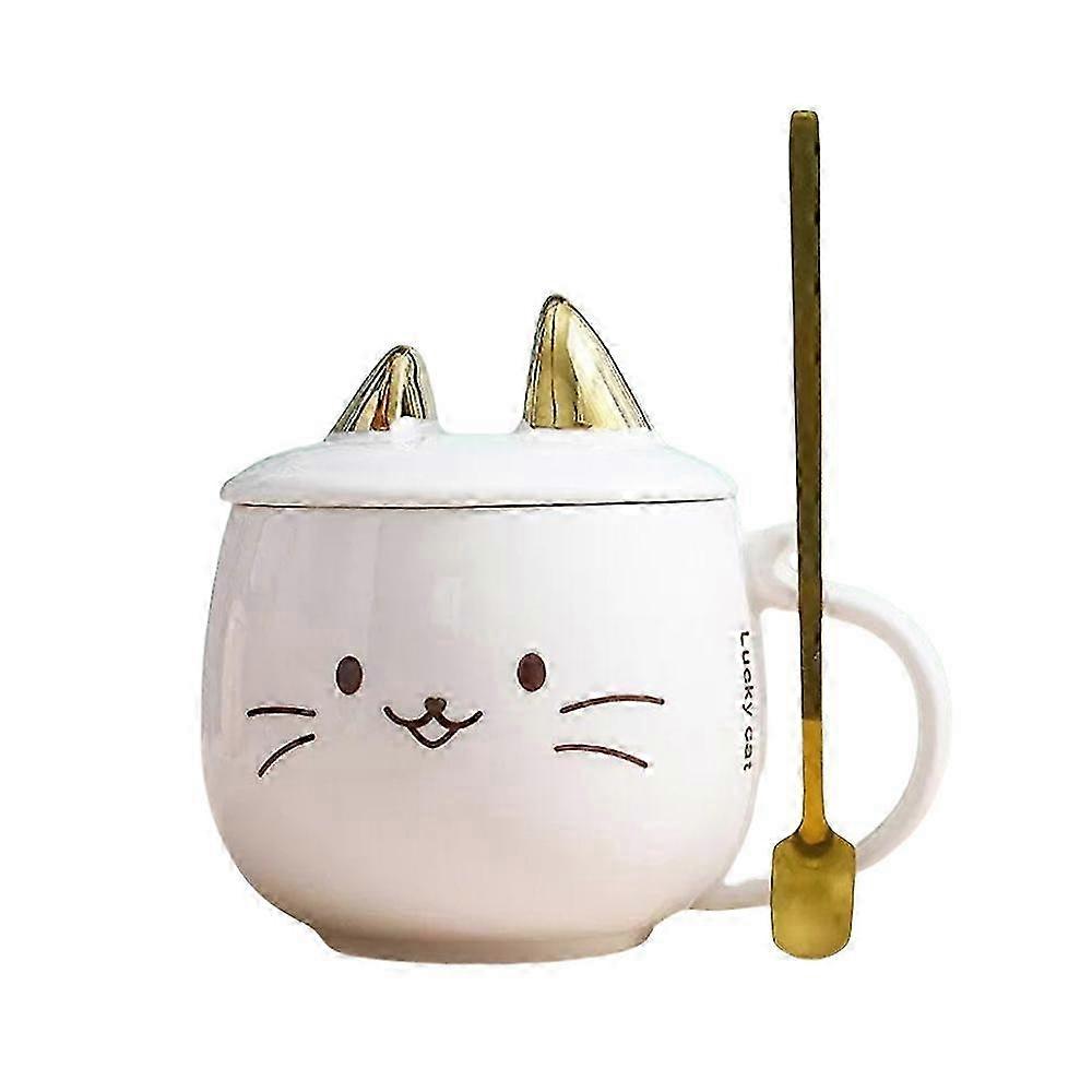 Ceramic Cat Mug with Lid and Spoon