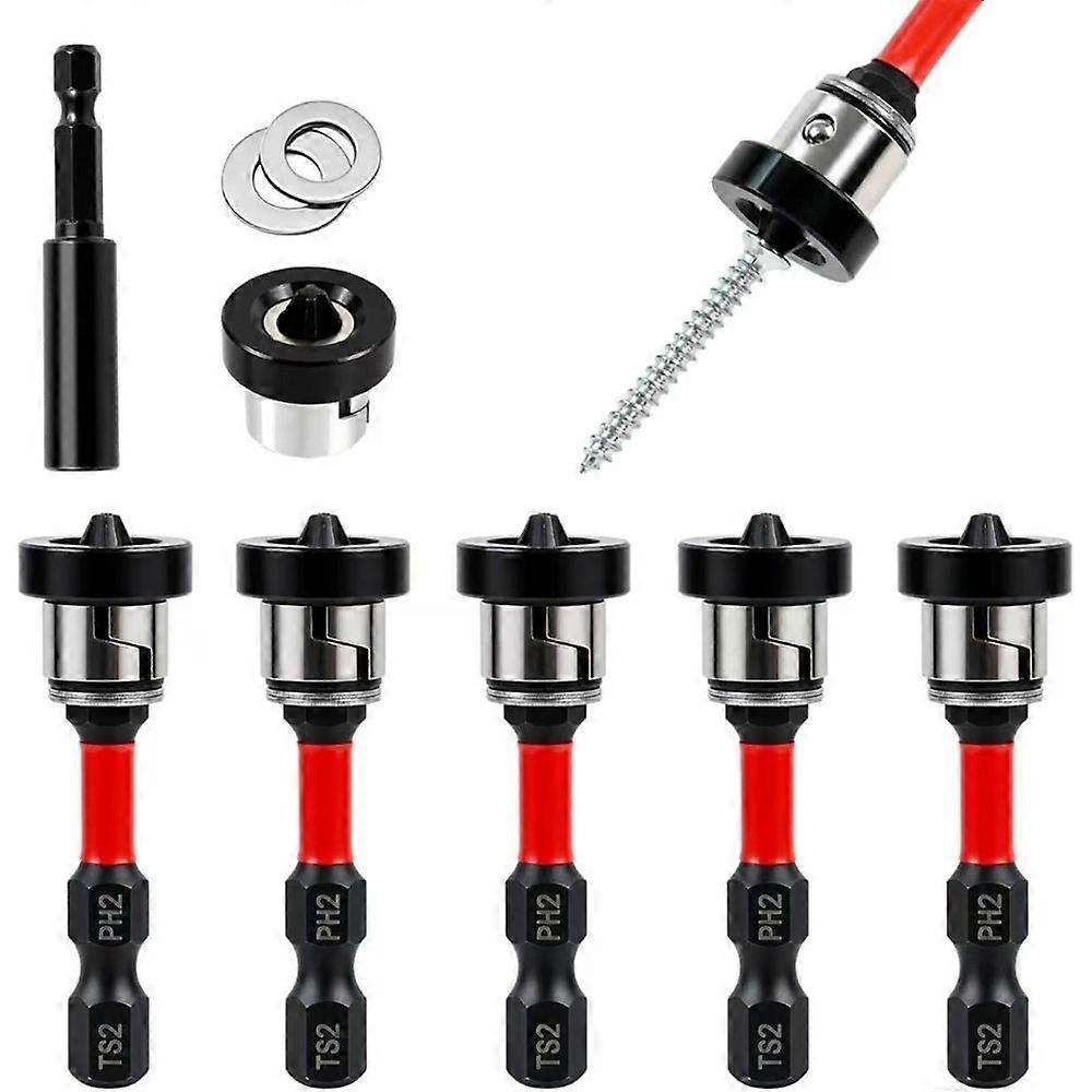 Magnetic Drywall Screw Setter Bits with Adjustable Depth Stop(6-Piece Set), Ph2 Positioning Bits & Removable Colla