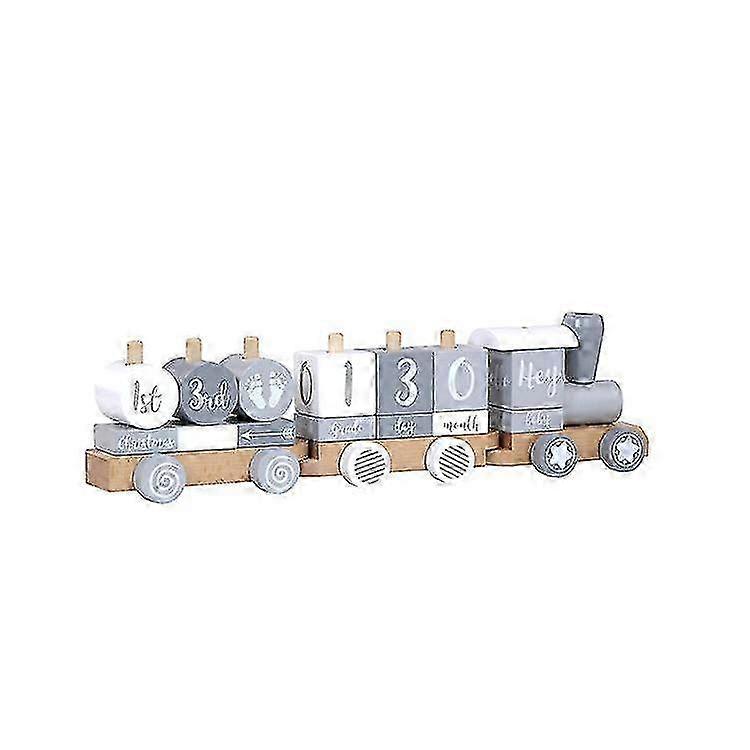 Building block train wooden push and pull toddler toy