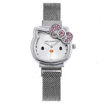Cute Cartoon Kids' Watch with Magnetic Strap-Hello Kitty Silver