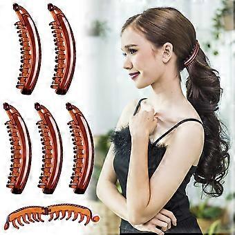 6 Pcs Large Banana Hair Clips for Women Thick Curly Hair, No Crease Strong Hold Styling Clasps, Medium Brown, Ponytail Holder with Comb