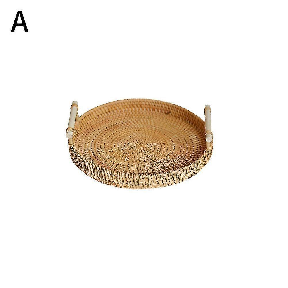 Natural Rattan Round Serving Tray Lightweight