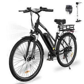 Bicicleta Eléctrica VAE COLORWAY 28" - Batería Extraíble 36V 15Ah - Motor 250W - Shimano 7 Marchas - Negro + Cesta Trasera COLORWAY