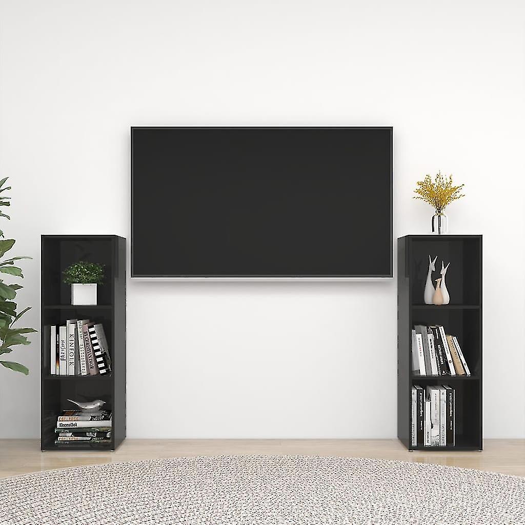 Tv Cabinets 2 Pcs High Gloss Black 107x35x37 Cm Chipboard