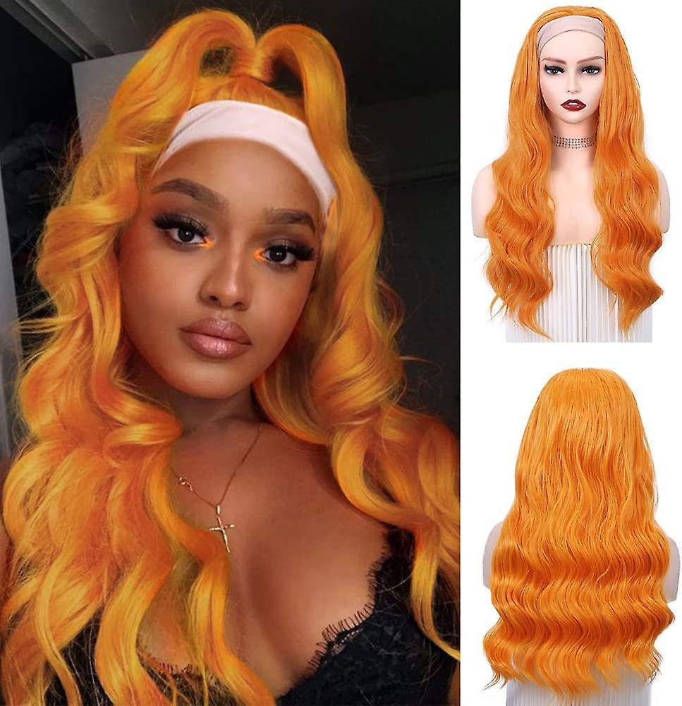 Orange Headband Wig Deep Wave HeadBand Wig Long wavy