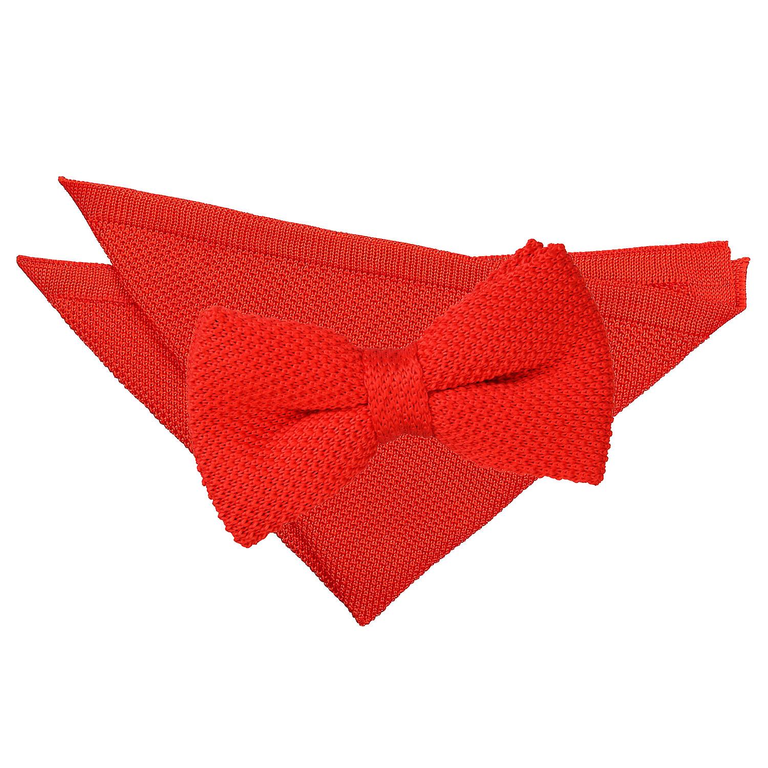 Red Knitted Bow Tie and Pocket Square Set