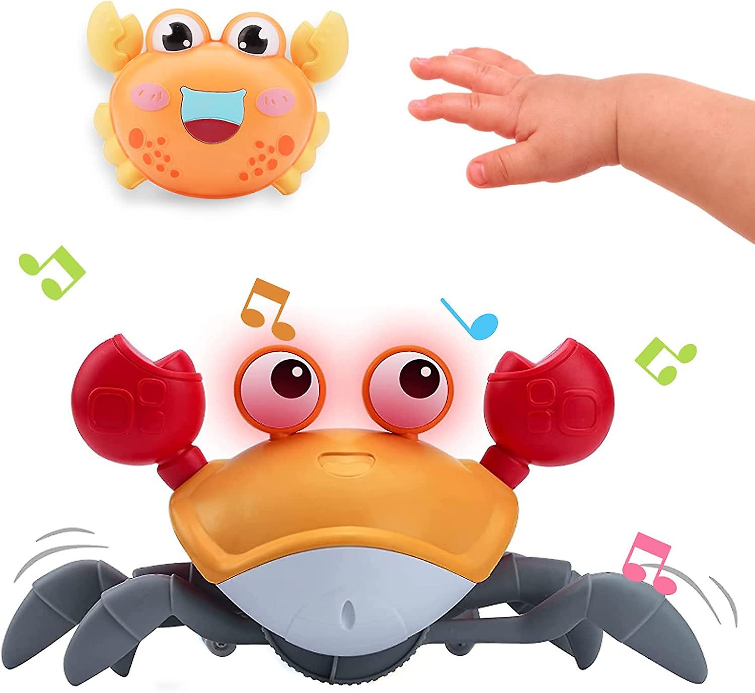 Electronic Pet Crab Crawling Toy for Kids, Interactive Toddler Toy with Music, Lights and Obstacle Avoidance Feature, USB Rechargeable Dancing Toy for