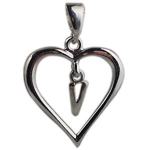 Silver heart Pendant with a hanging Initial V