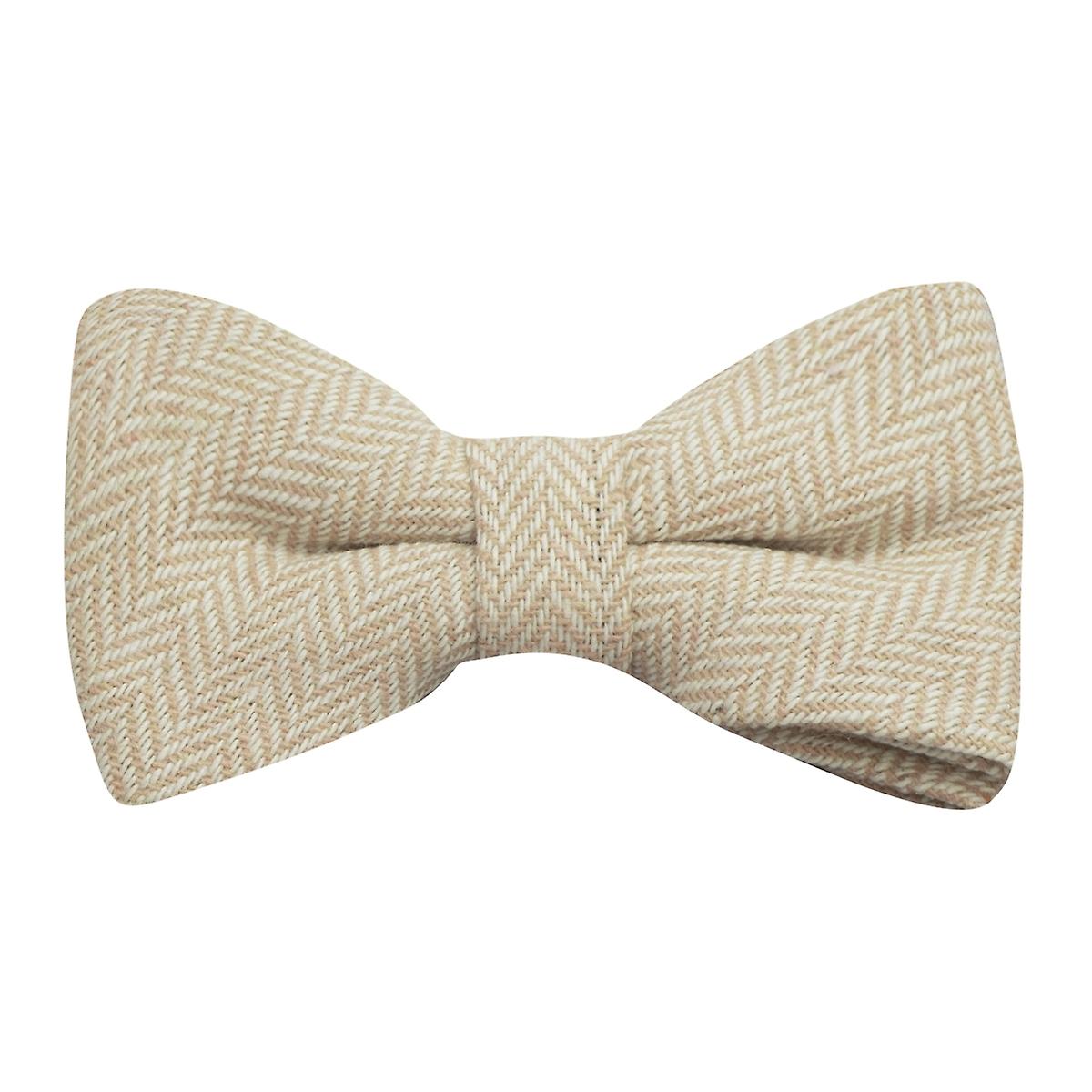 Gold &amp; Cream Herringbone Bow Tie
