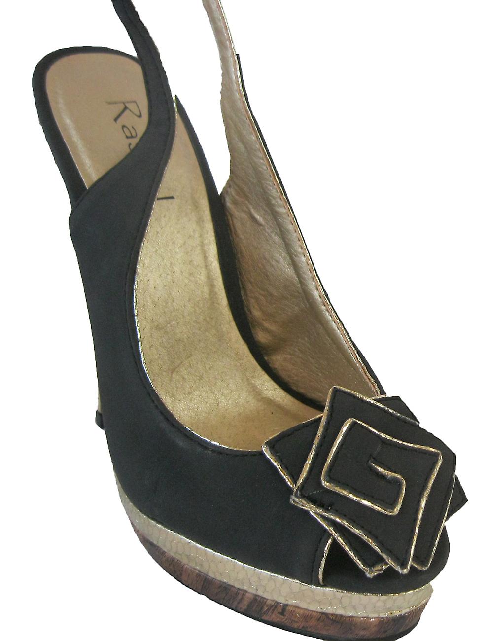 Rascal Gold Trim Corsage Peeptoe Slingback Heels