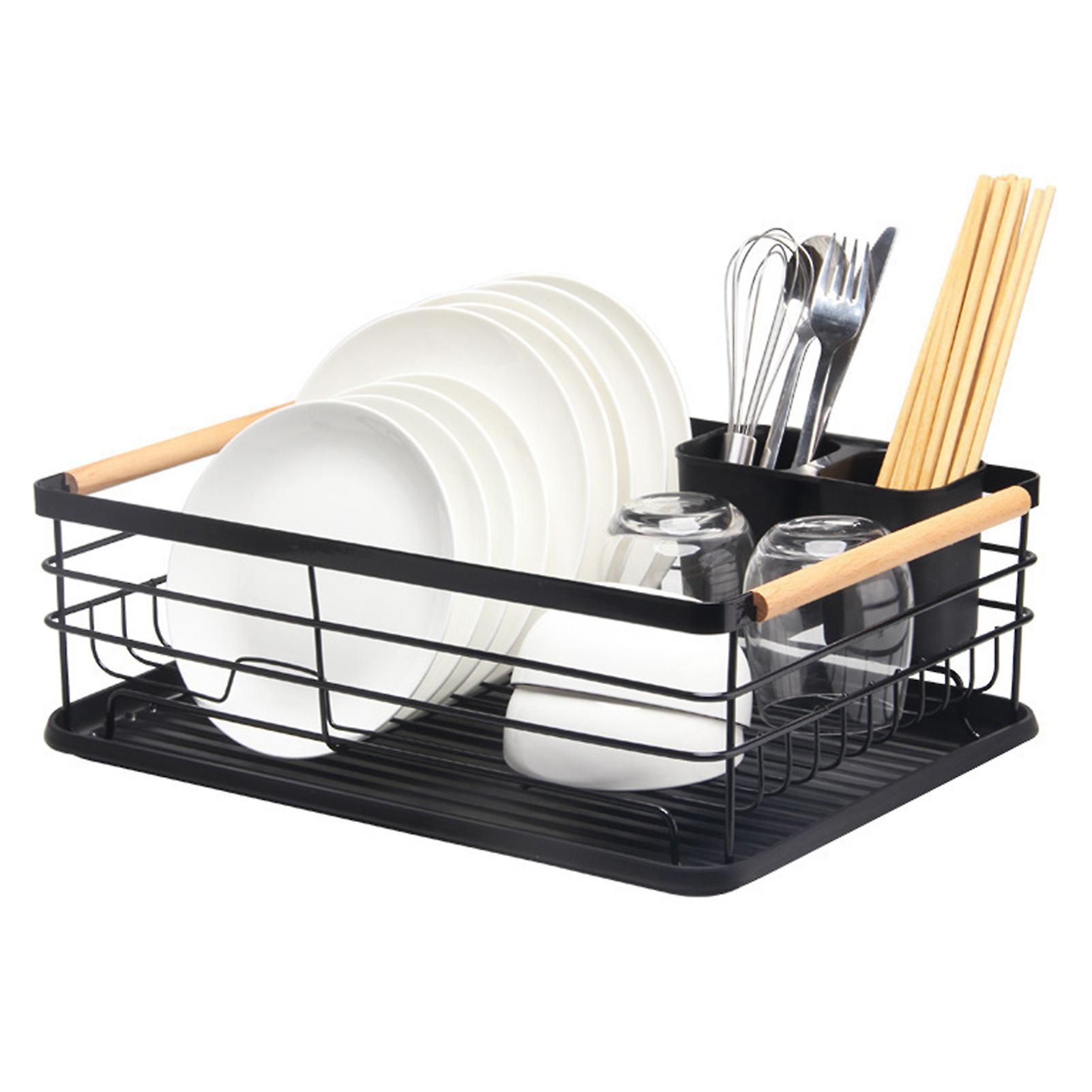 Dish Drainer Kitchen Monolayer Waterproof Cutlery Shelf Black