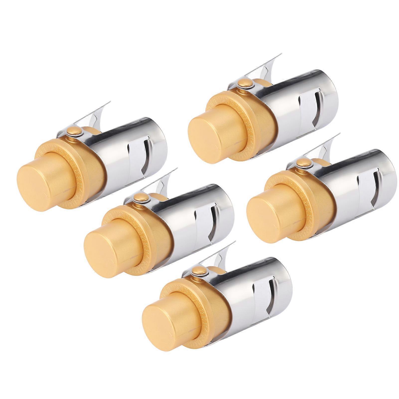 Champagne Stopper,5 Packs Golden Stainless Steel Resuable Bottle Sealer Champagne Saver Plug