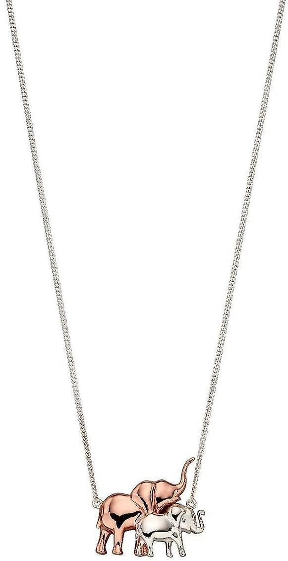 Elements Silver Mum and Baby Elephant Pendant - Silver/Rose Gold