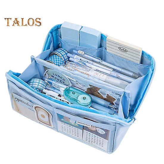 Large Capacity Pencil Case Multi-compartments Zipper Closure Wear Resistant Pen Pouch Stationery Organizer