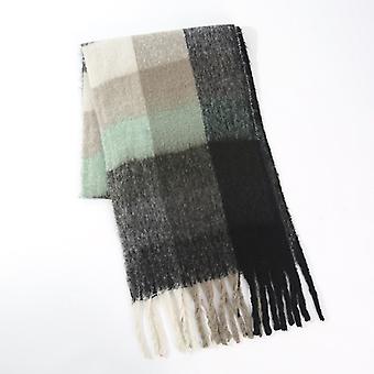 Geruite sjaal vrouwen winter warme dikke dikke franje lange nieuwe wollen sjaal mannen herfst en winter imitatie kasjmier sjaal (zwarte ruit)