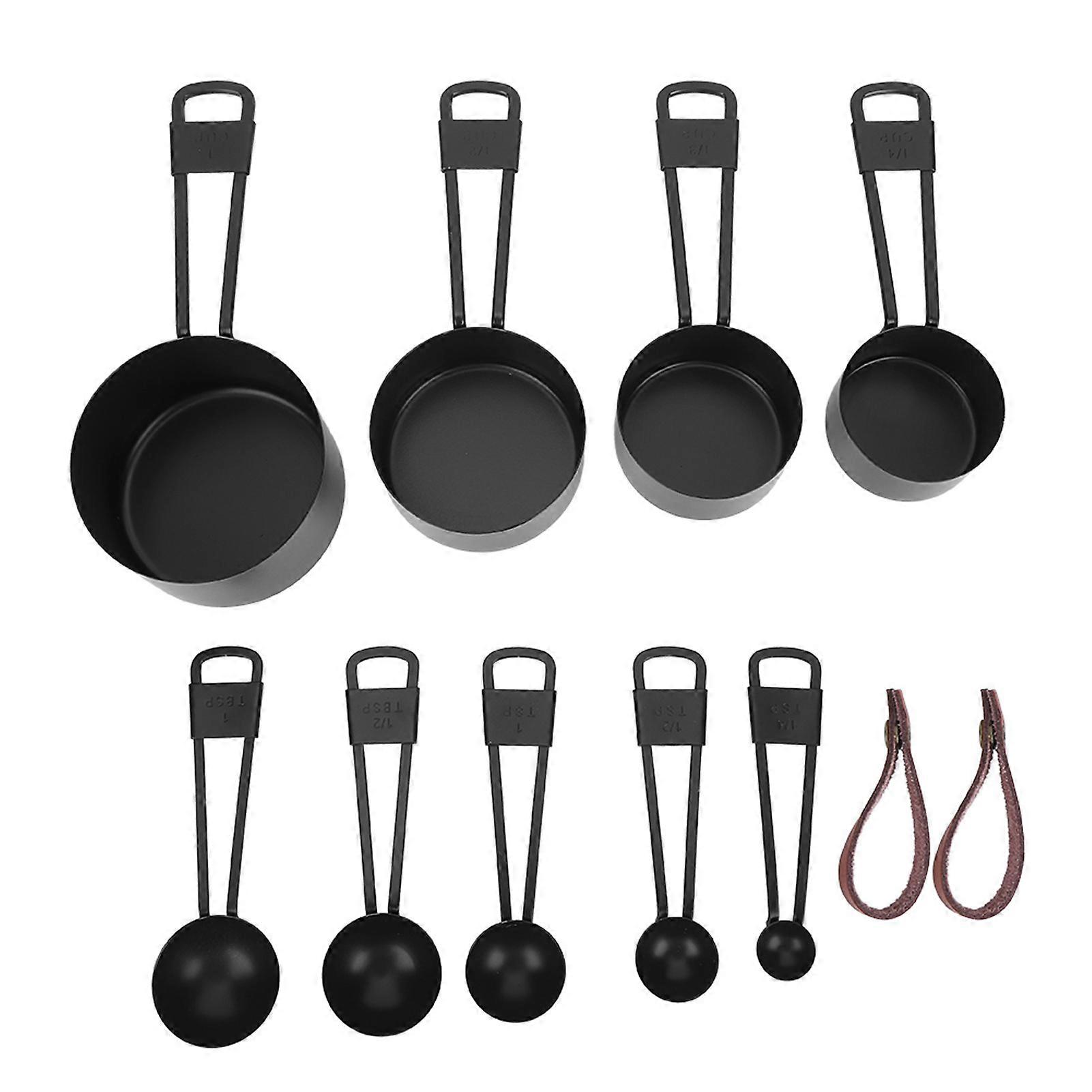 9PCS Black Measuring Spoons Set Coffee Spoon with Scale for Kitchen Baking Cooking Tools