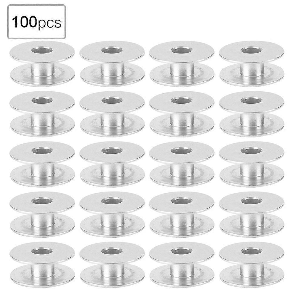 100pcs Aluminum Bobbins Empty Spool For Flat Sewing Machine Parts