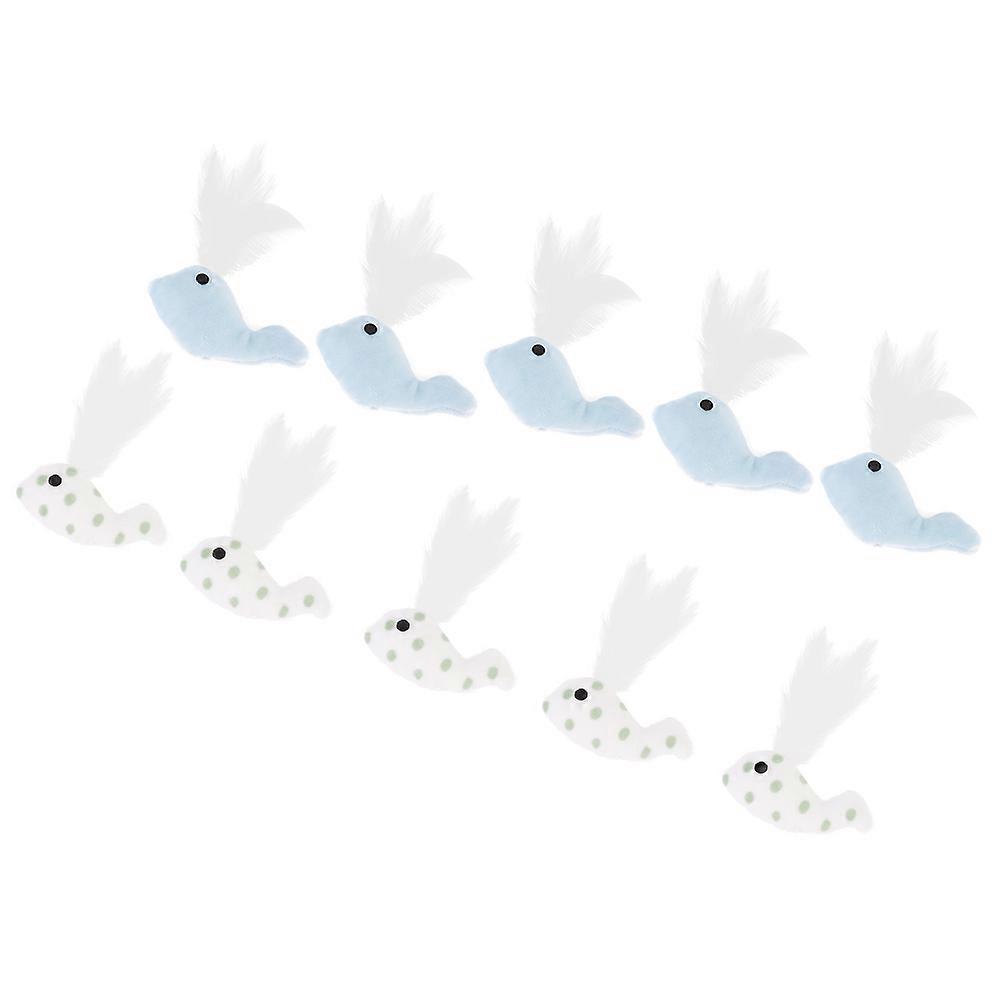 10pcs Pet Cat Teaser Toys Soft Plush Animals Fish With Feather For Interactive Toy Set