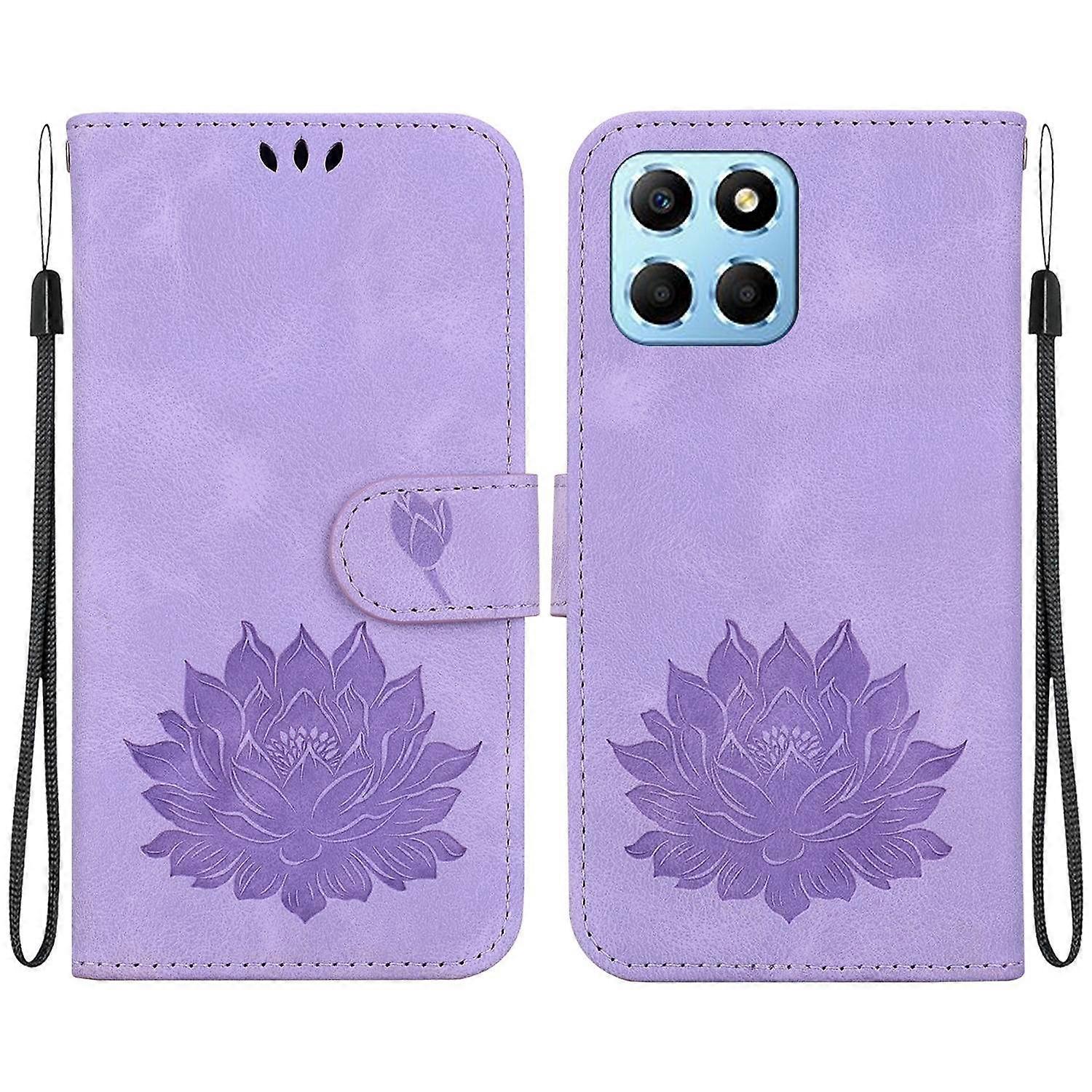 Lotus Embossed Leather Case For Honor X8 5G