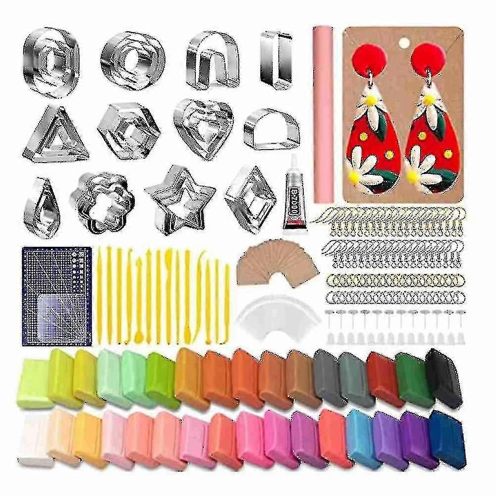 البوليمر الطين القرط صنع كيت تشمل 30pcs البوليمر الطين القرط القواطع قوالب، 32colors الطين، إلى