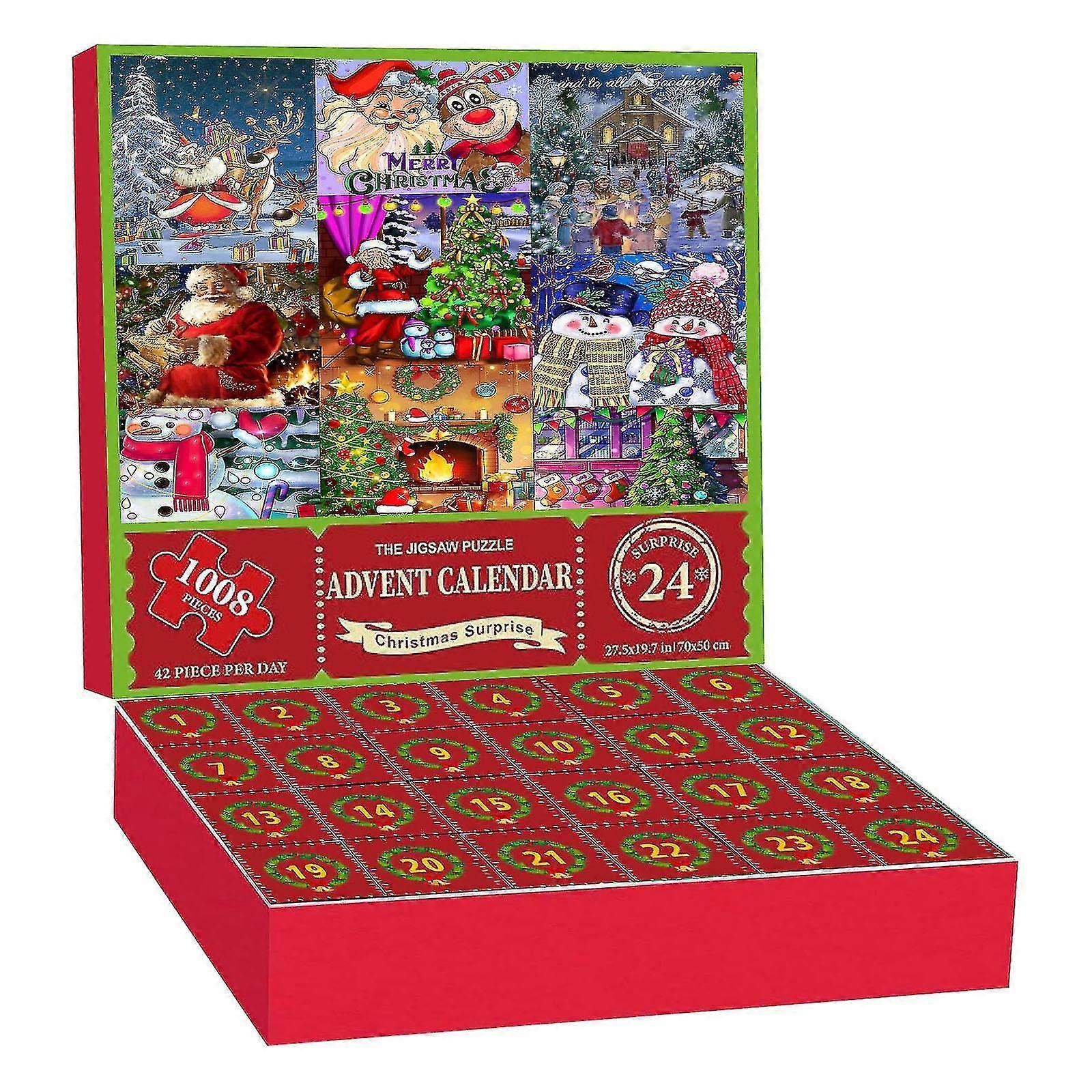 2023 Christmas Advent Calendar Puzzle, Advent Calendar Puzzle 1008 Piece 2023 Christmas Calendar Male And Female Santa Claus Gift Puzzle--