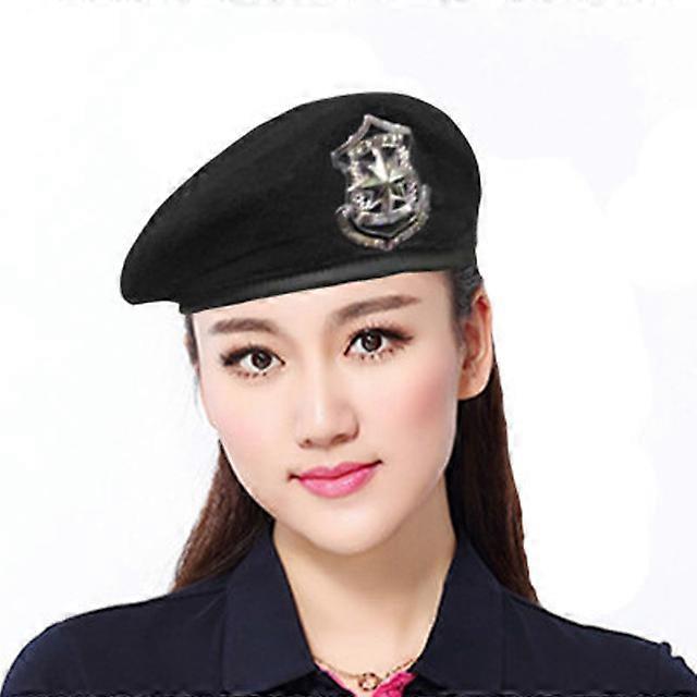 High-Q Men Women Wool Felt Berets Metal Badge Decor Sailors Dance Performance Hat Trilby Military Fans Army Cap Adjustable
