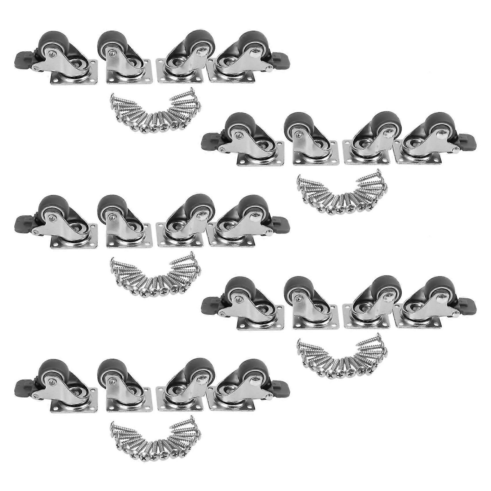20pack 1 Inch Low Profile Casters Wheels(10 With Brakes 10 Without)