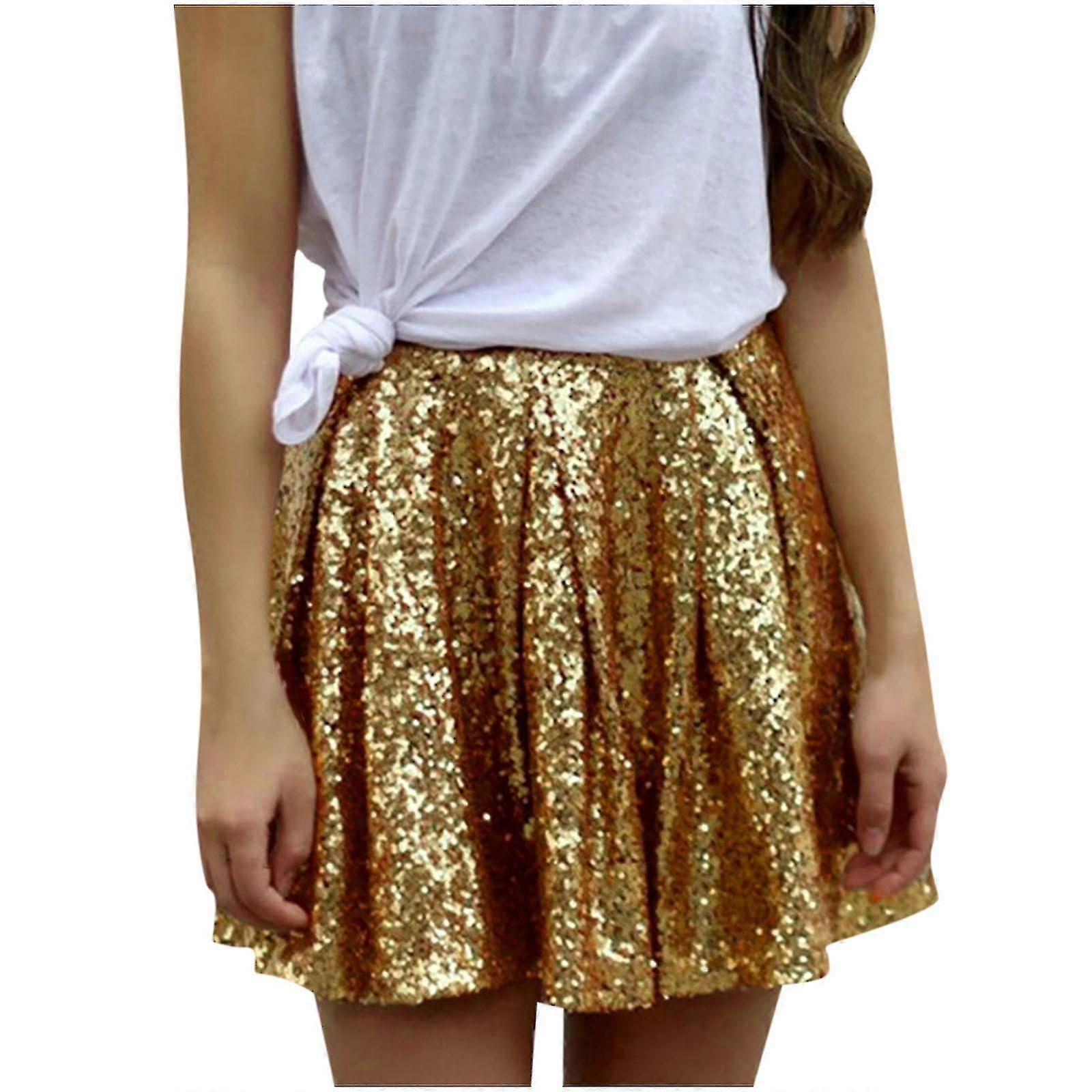 Damenmode Hohe Taille Plissee Einfarbig Kurzer Rock Lockerer Paillettenrock-Yvan