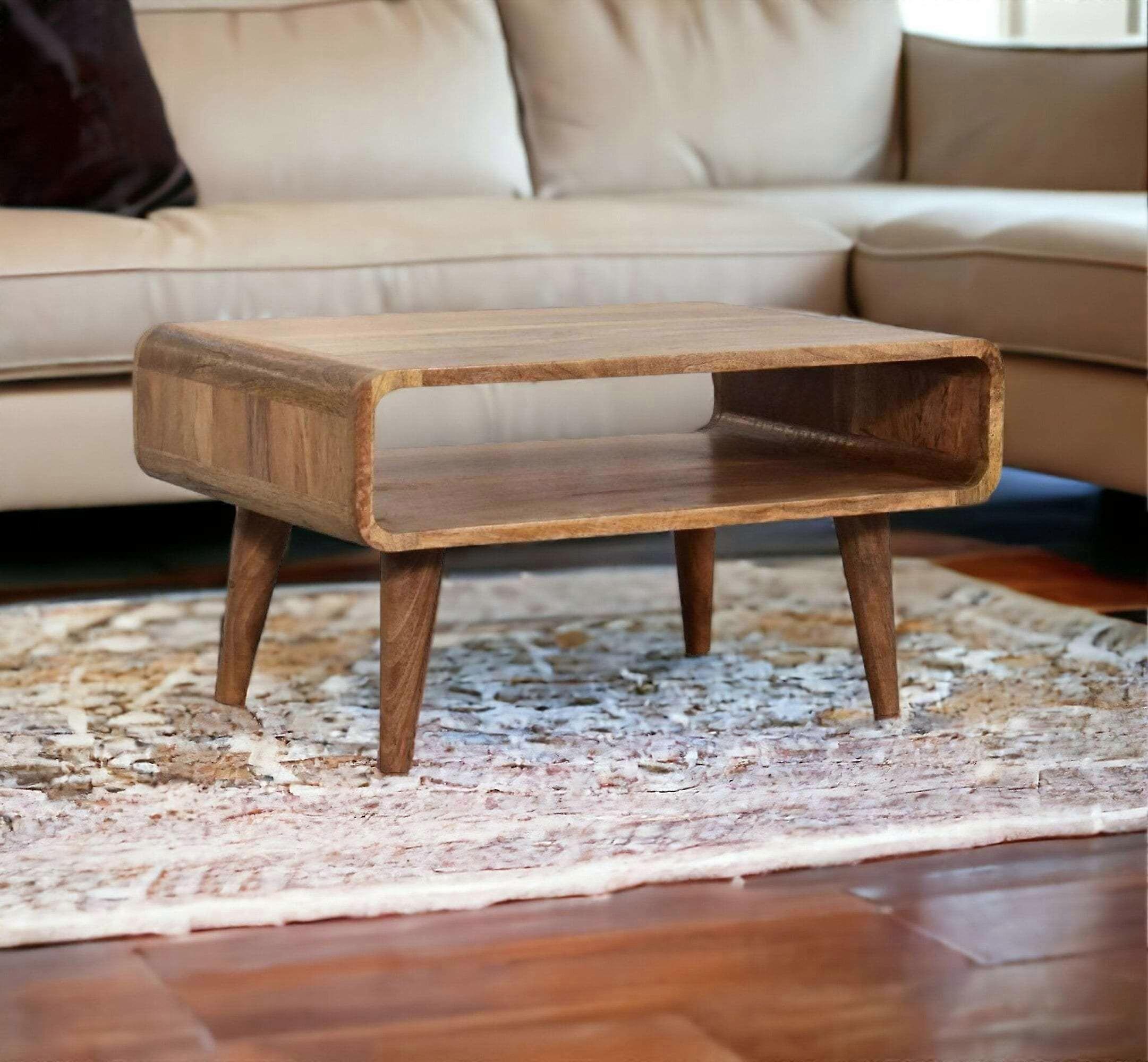 Curved Coffee Table With Open Slot In Oak