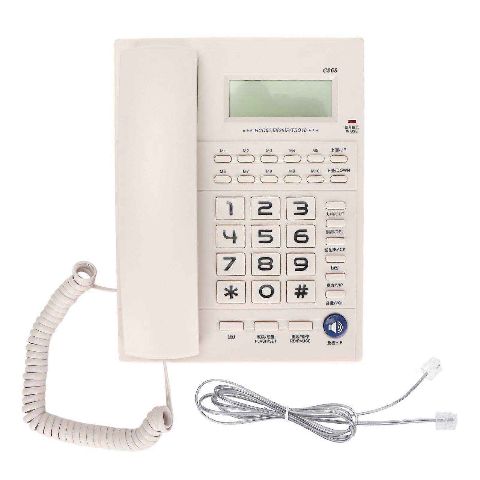 C268 Corded Standard Phone HD LED Screen Hands Free Speakerphone Landline Phone for Home Office White NO.4121