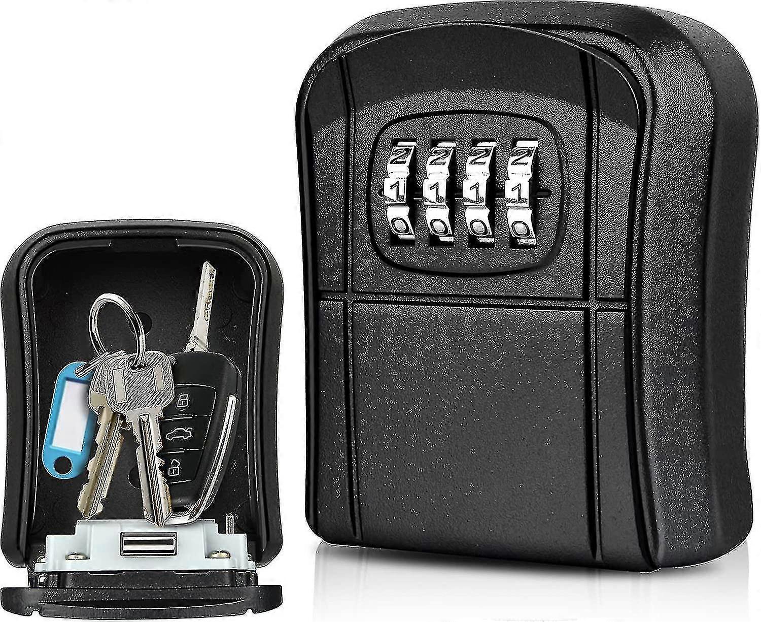 Key Box Wall Mounted Mini Key Safe Outdoor Key Box With Resettable 4-digit Numeric Code Waterproof Key Box For Home School Office Factory Garage (blac