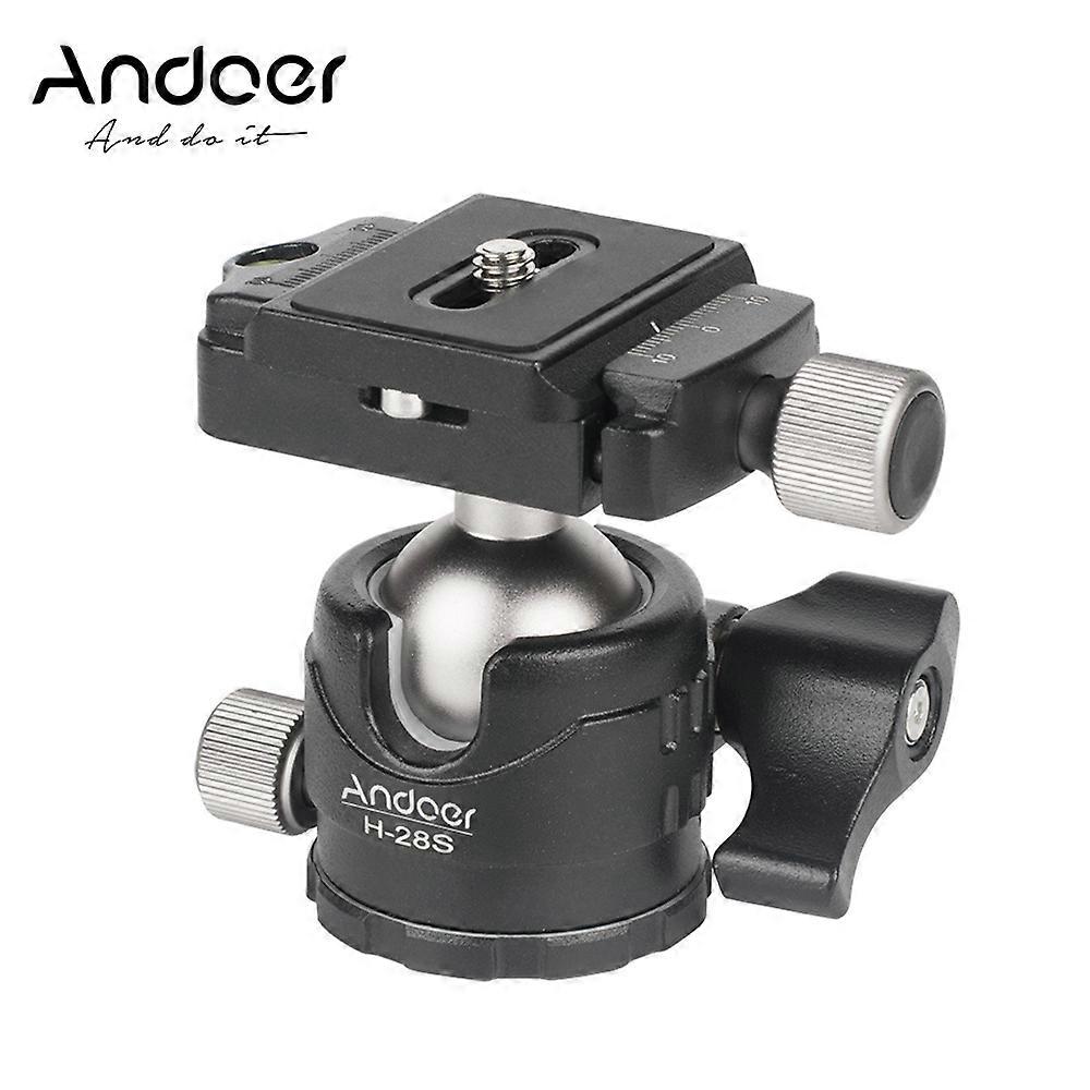 Andoer H28S Mini Ball Head 360 Degree Panoramic Low Profile Tabletop Head Monopod Tripod Ballhead Mount with Quick Release Plate and Bubble Level Comp
