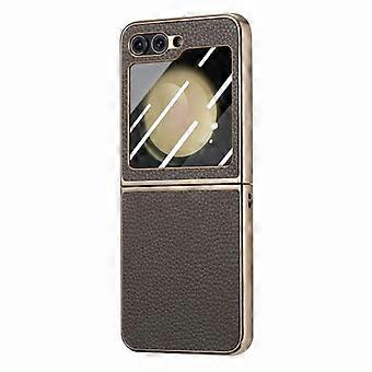 For Samsung Galaxy Z Flip5 5G Electroplated Back Screen Integrated Litchi Texture Phone Case