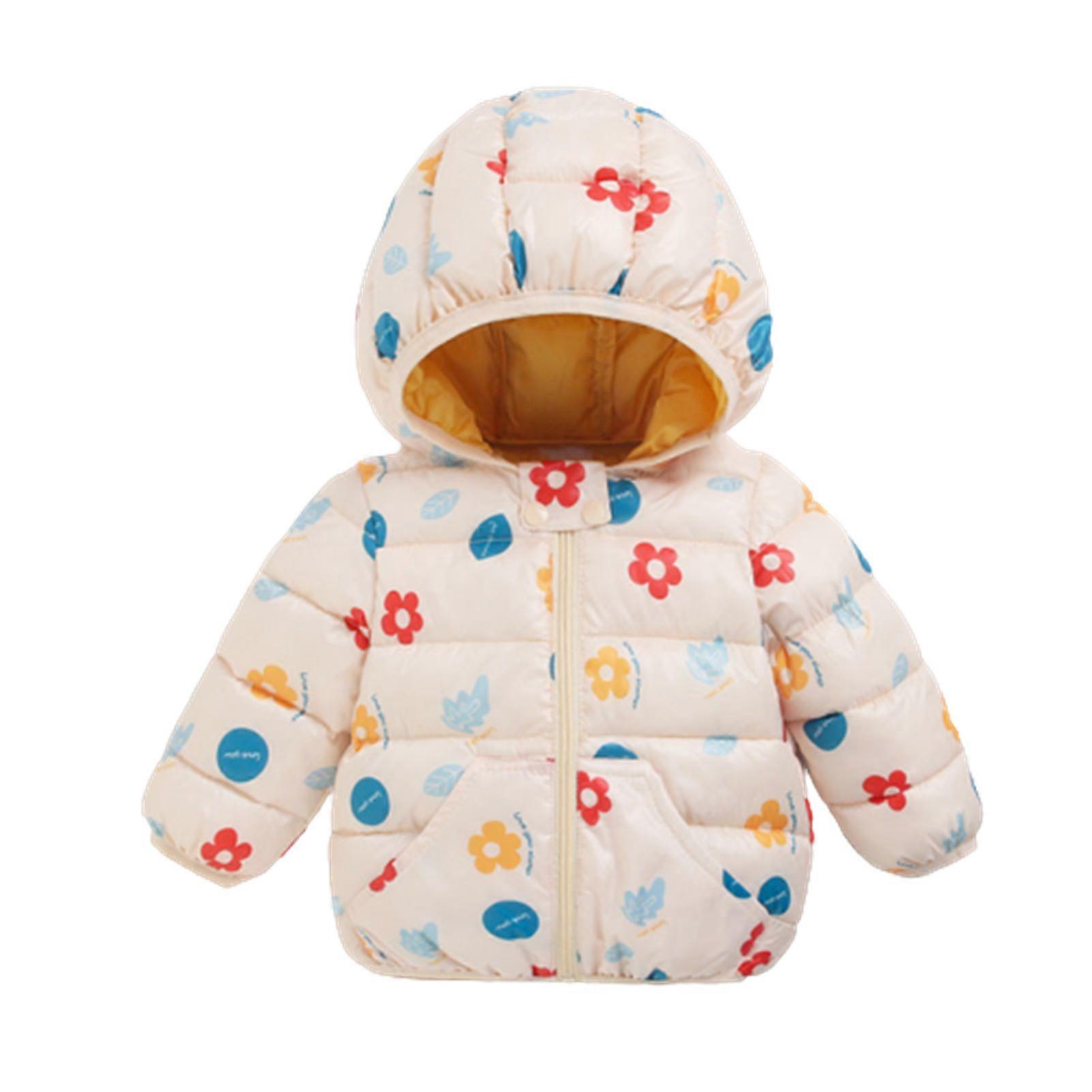 Kid\'s Winter Puffer Jacket with Bear Ear Hood Printed Short Coat Zipper Closure