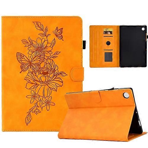 For Samsung Galaxy Tab A9 Peony Butterfly Embossed Leather Smart Tablet Case