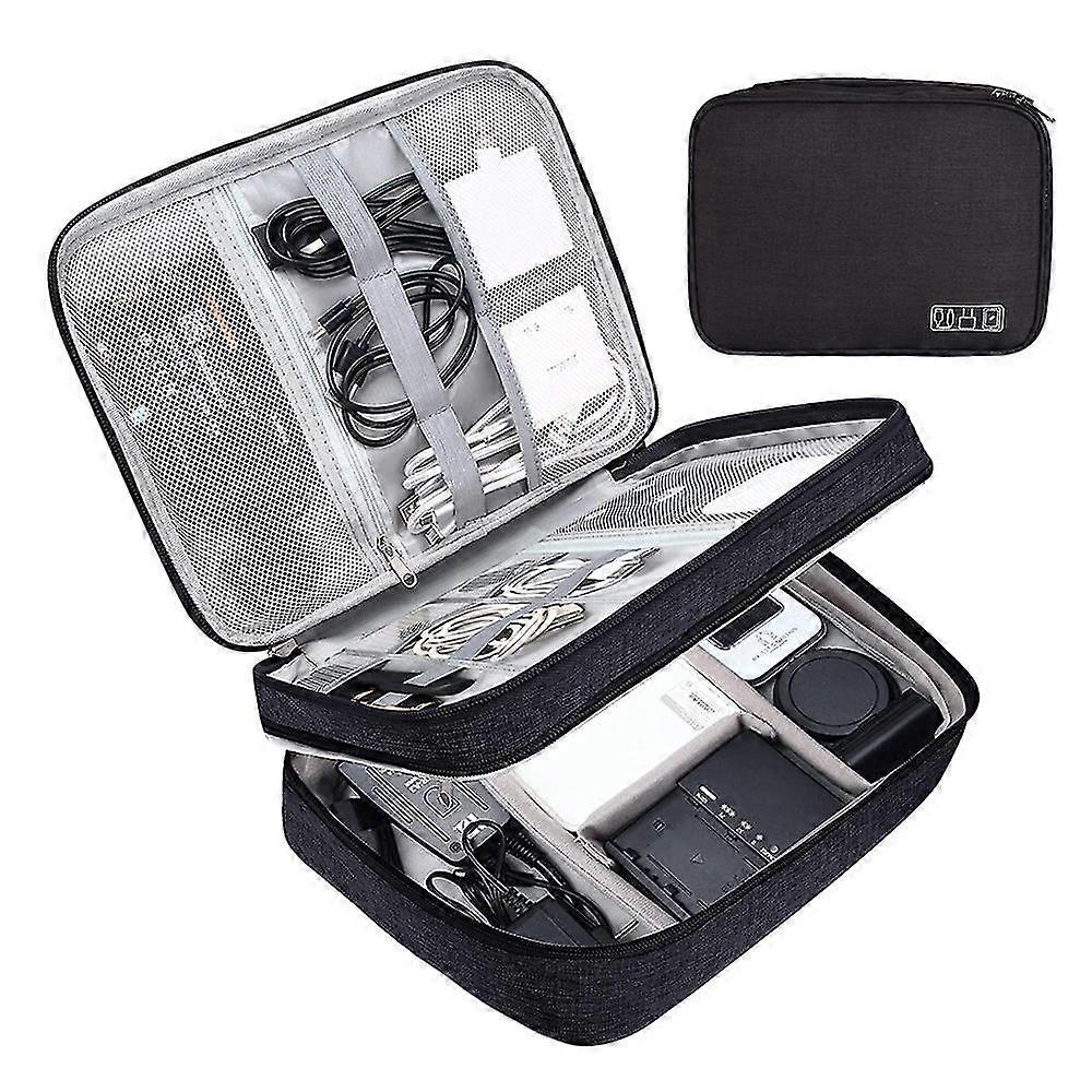 Waterproof Electronic Bag For Travel With Double-layer Cable Organizer,black