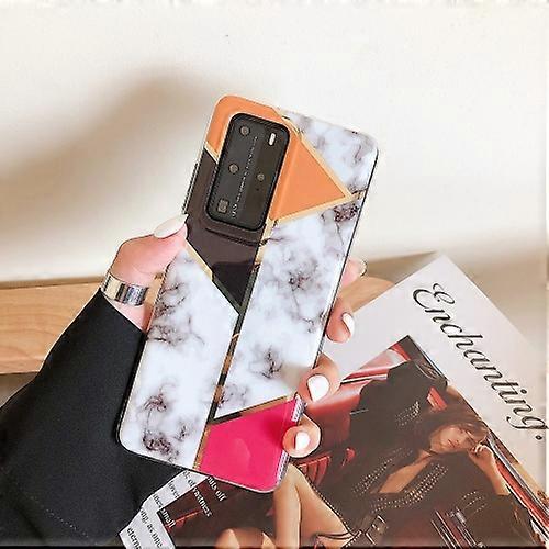 For Huawei P40 Electroplating Stitching Marble Pattern TPU Protective Phone Case
