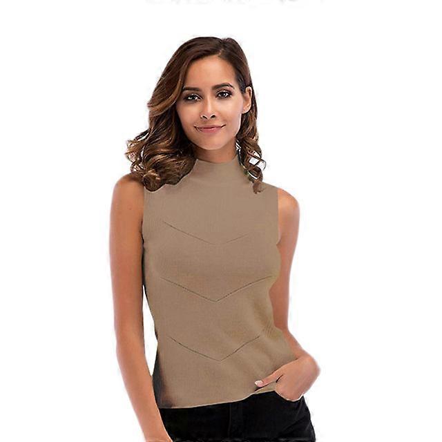 JWL- Women Round Collar Knitwear Top Turtleneck Sleeveless T-shirt