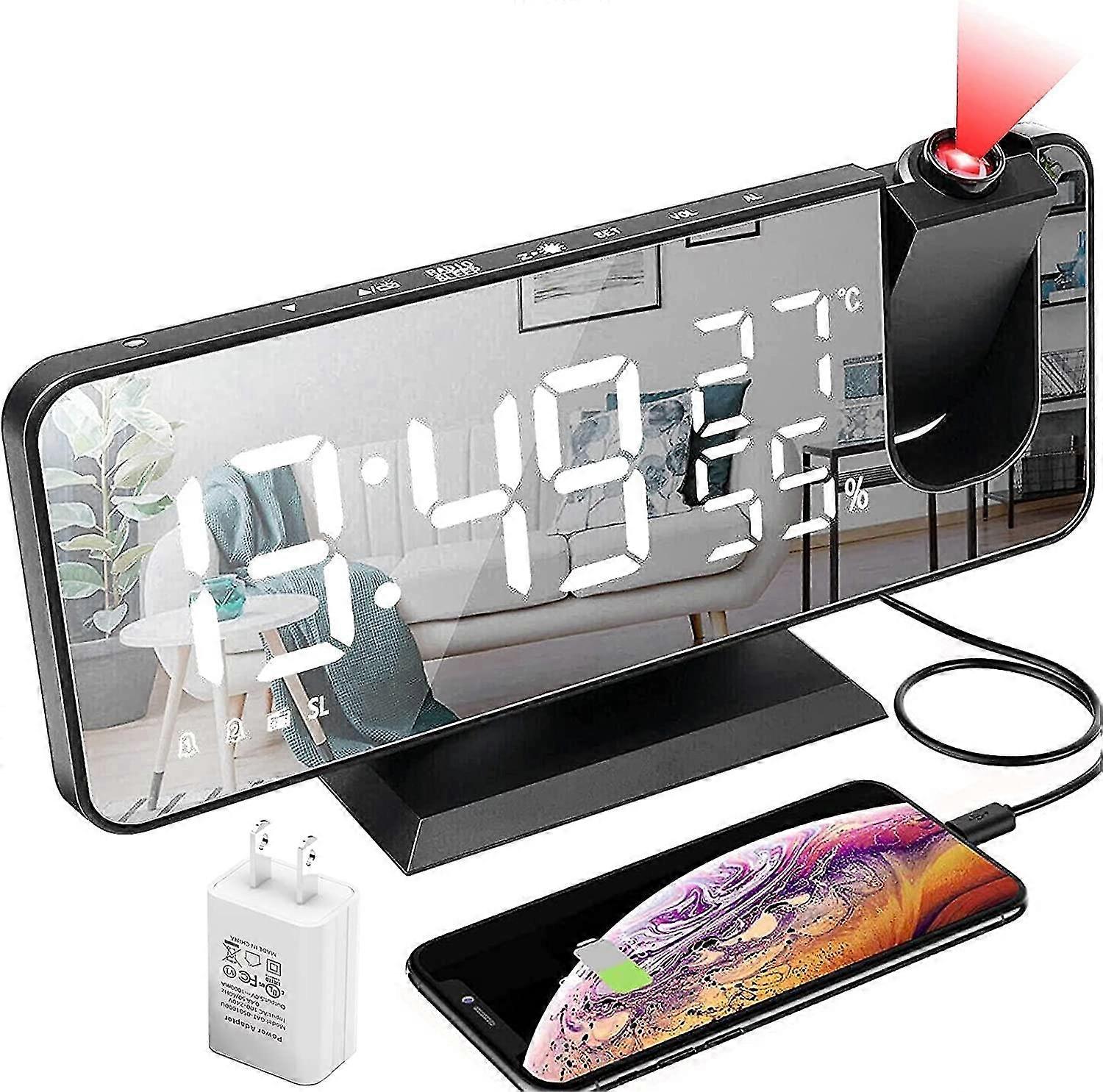 Projection Alarm Clock, Led Digital Alarm Clock With Mirror Surface, Usb Charging Port