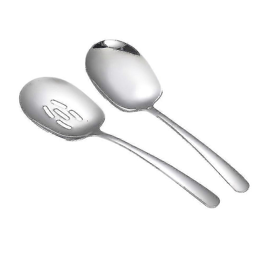 2pcs Stainless Steel Food Serving Spoons Practical Self-service Scoops (silver)