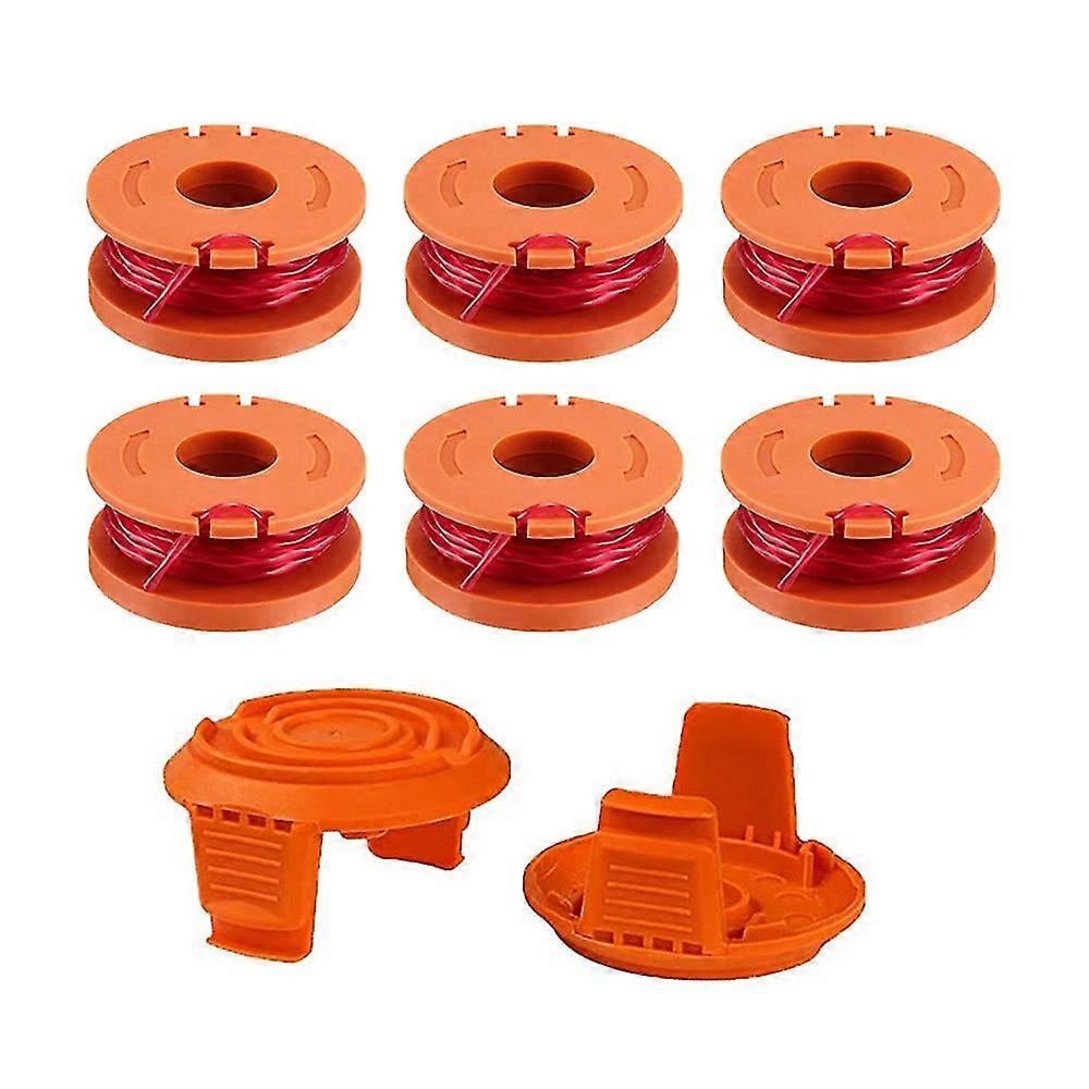 6pcs Wa0010 Replacement Spool Line For Grass Trimmers And 2pcs Trimmer Edger Spool Cap Cover, Compa