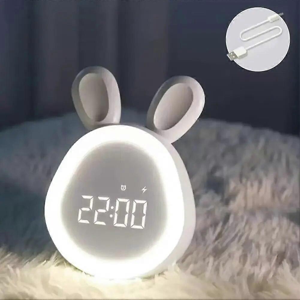 Mini Cute Pink White Rabbit glow Led Digital Alarm Clock With Night Light Stepless Dimming For Child Intelligent Program Control