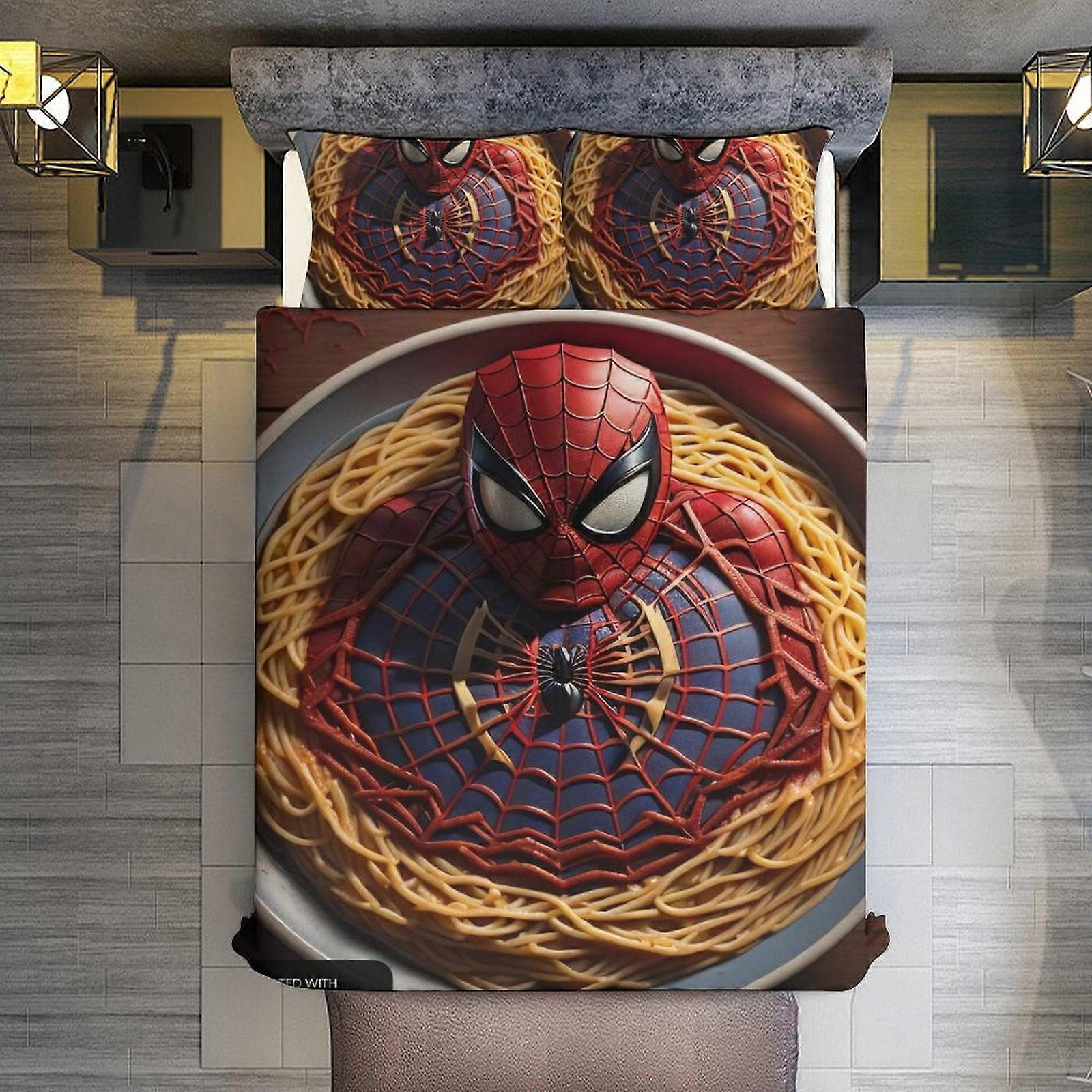 v3130  Bed Sheets Bedding 3 Piece Bedding Set,Spider-Man Noodles Comforter Set for Kids Boys Teen Men Tween 3D Lightweight Microfiber Bedding Sets (1 