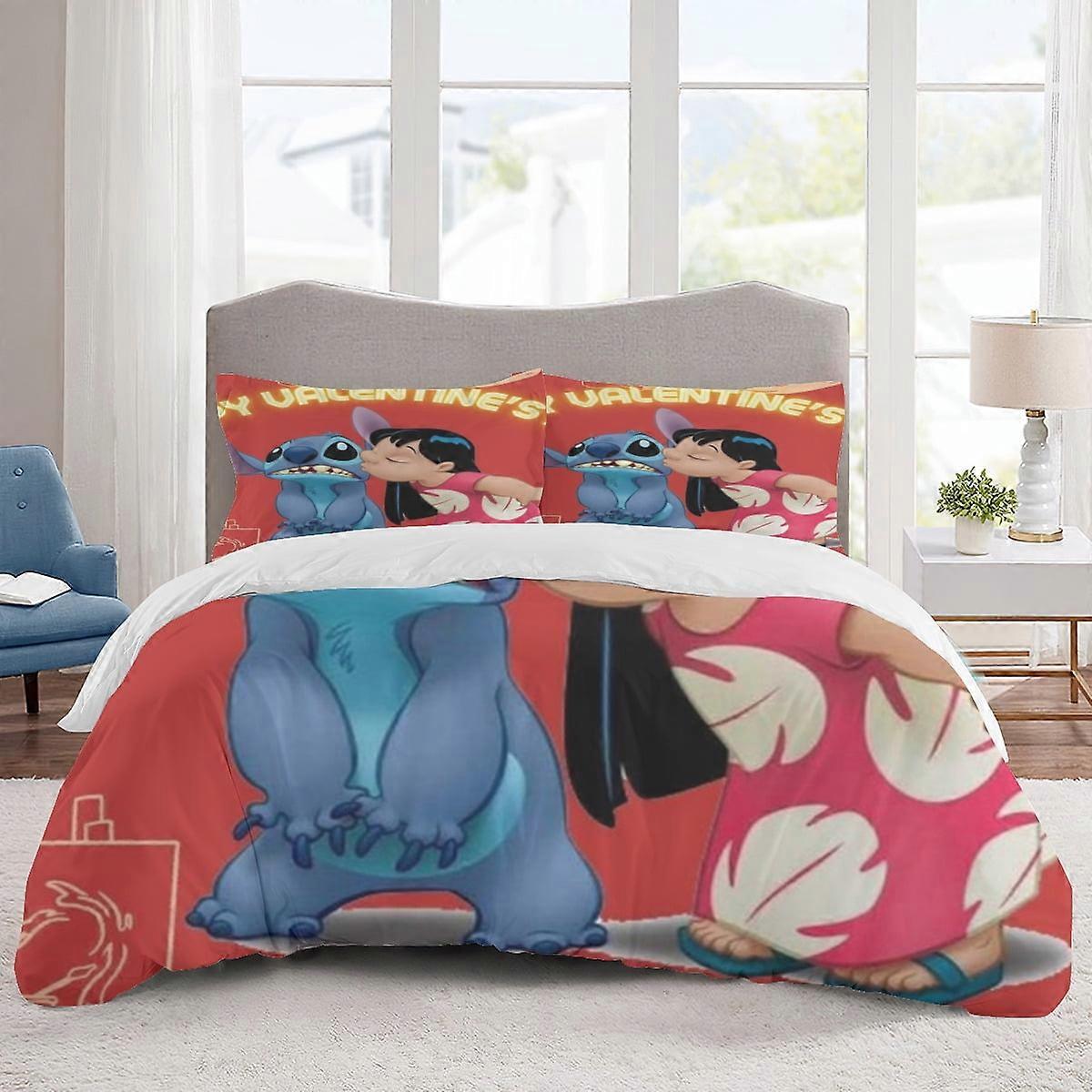 v1034 Lençóis de Cama Conjuntos de Cama Stitch Capa de Edredom de Desenho Animado Leve 3 Conjuntos de Apostas para Crianças Meninos Meninas (1 Capa de Edredom e 2 Fronhas) B